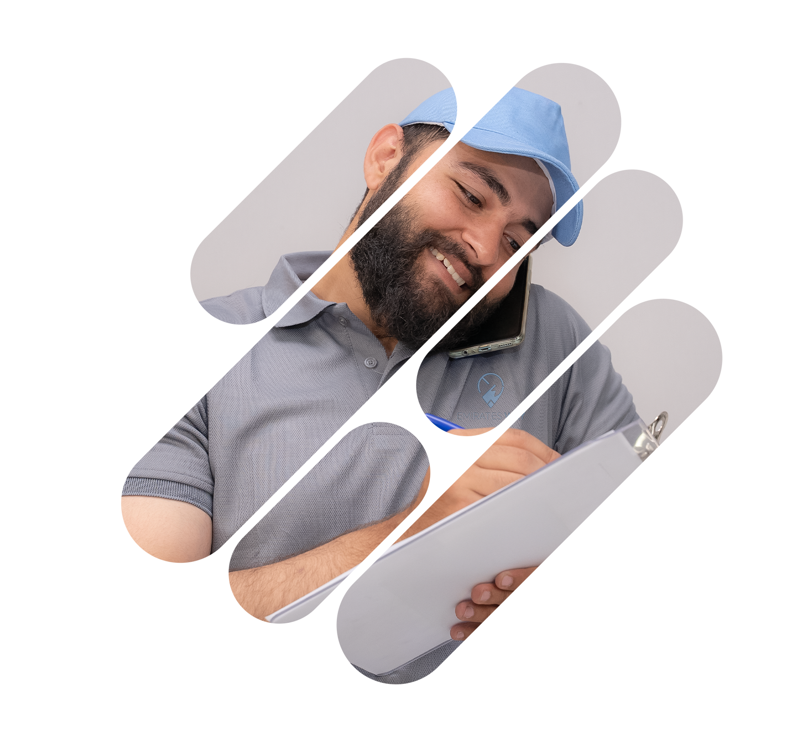 Emirates Way Delivery Services rider while taking order details from customer